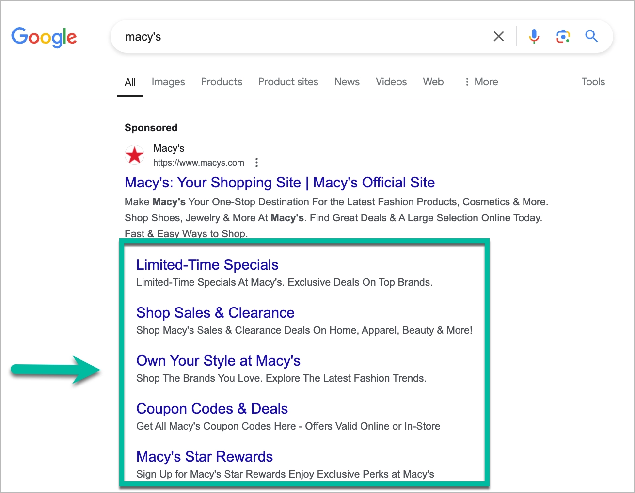 ad group in Google's PPC sitelink extensions