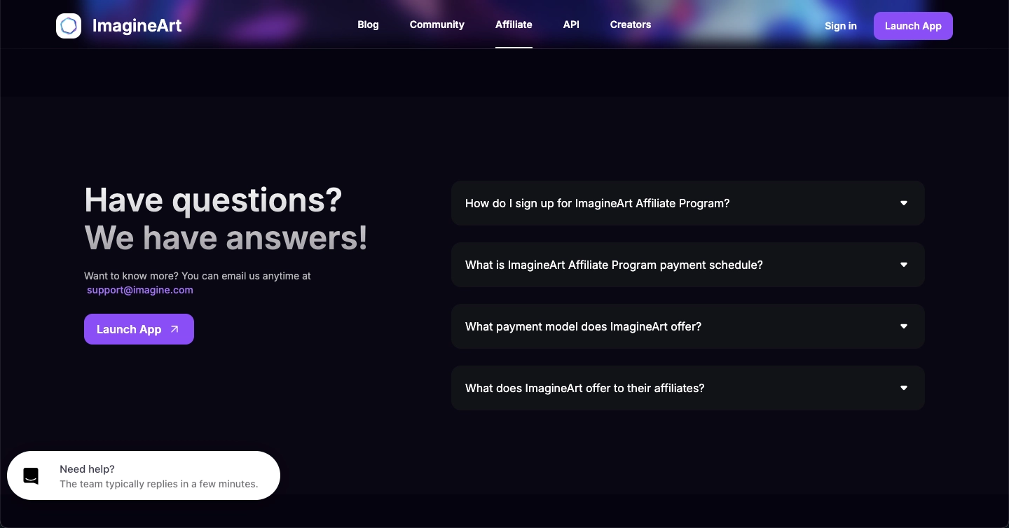 Example landing page that uses an FAQ section