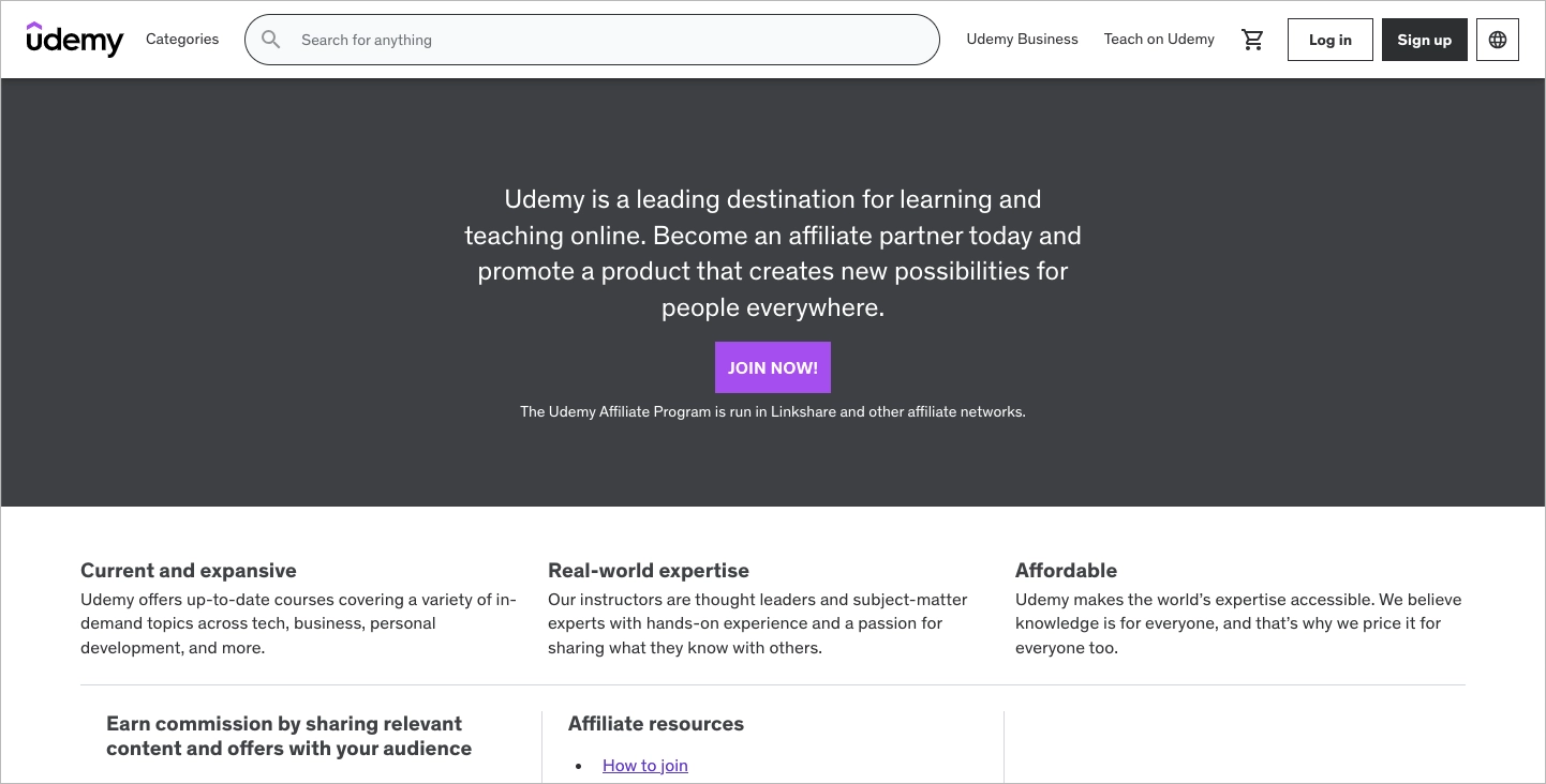 Udemy Tochtergesellschaft landing page