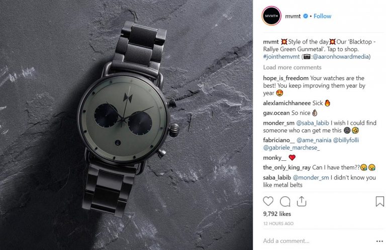 Instagram post with picture of a watch as an ecommerce digital marketing example