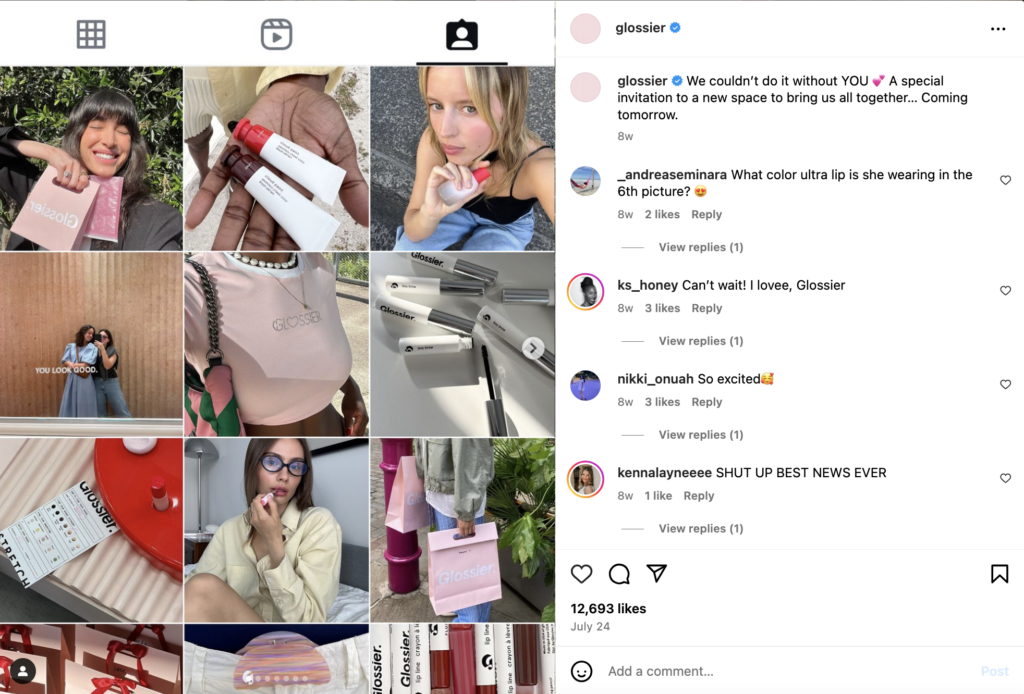 Glossier’s social media account