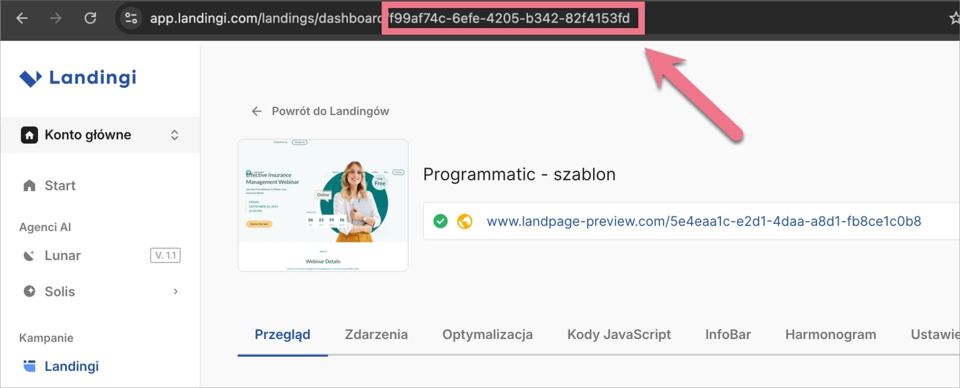 numer ID landing page'a