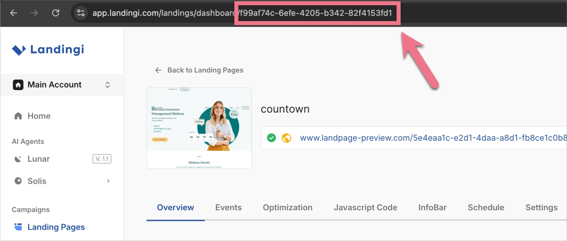 Landing page ID