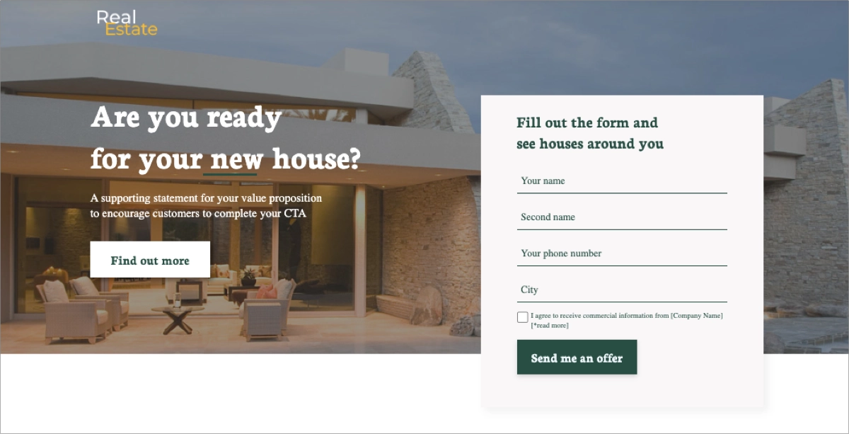 landing page template for real estate firms