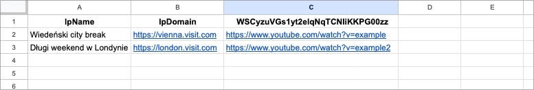 Przykład CSV dla wideo
