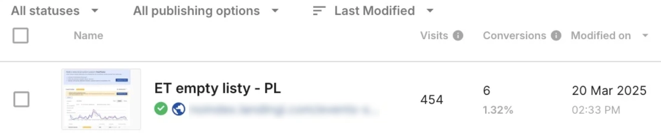 Landing Page List with Built-in Stats