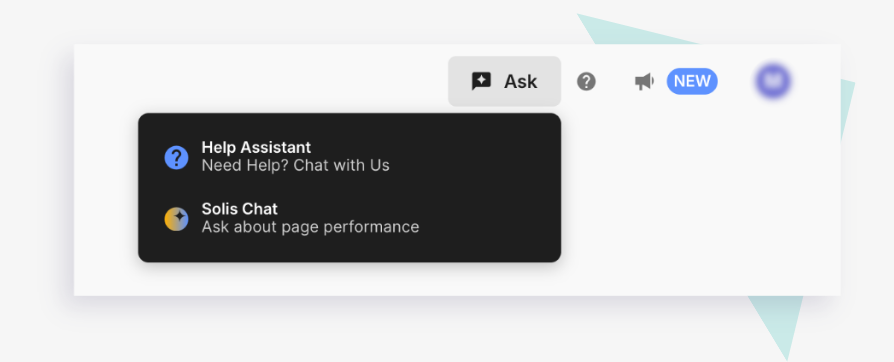 Ask menu with Help Assistant and Solis Chat options