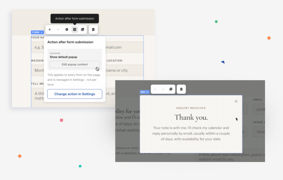 Editing the post-submission popup directly from the form settings