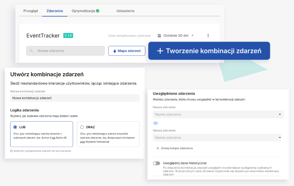Tworzenie połączonych zdarzeń w EventTrackerze z użyciem operatorów LUB i ORAZ