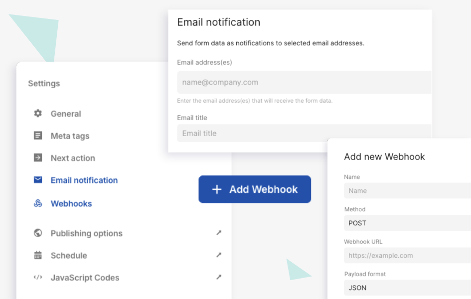 Lunar settings for email notifications and webhook integrations.
