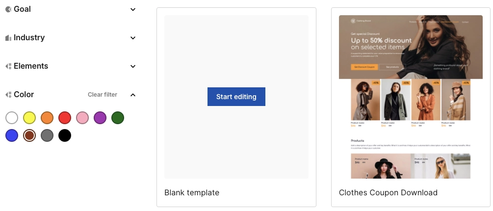 new landing page list in Landingi