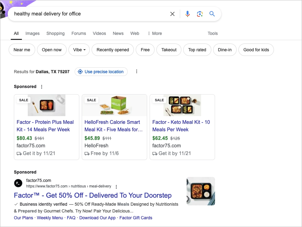 Search ads and shopping ads in Google