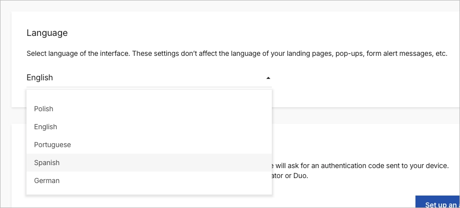 Language drop-down menu
