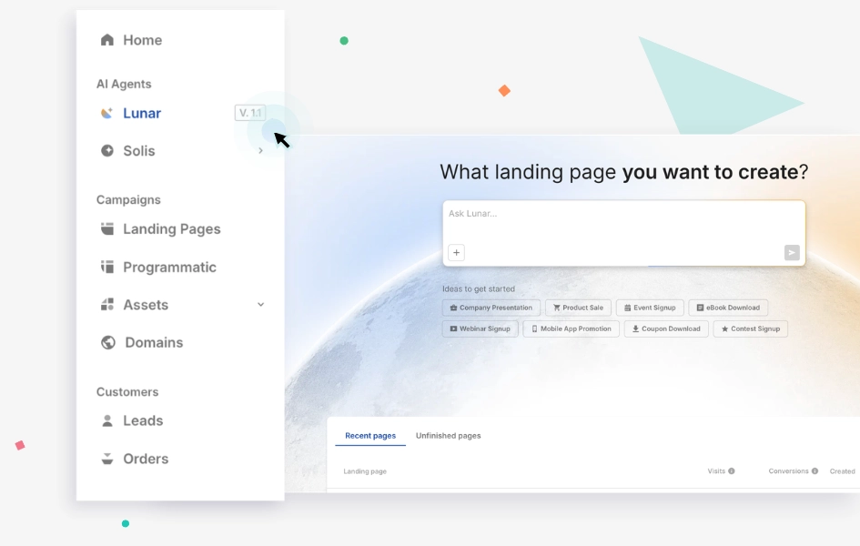 Dedicated Lunar workspace in the main sidebar