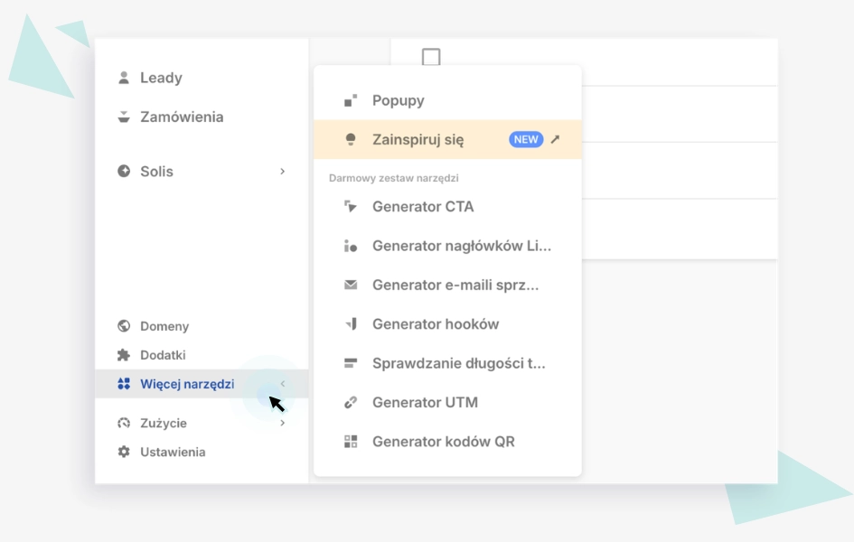 Sekcja Więcej Narzędzi w platformie Landingi