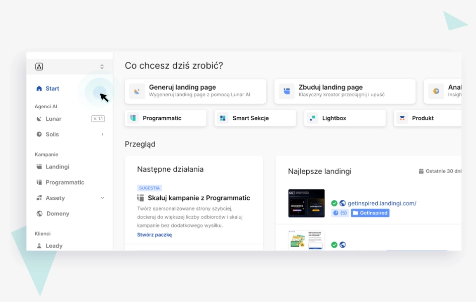 Nowy widok Start z szybkimi akcjami i podsumowaniem aktywności na koncie