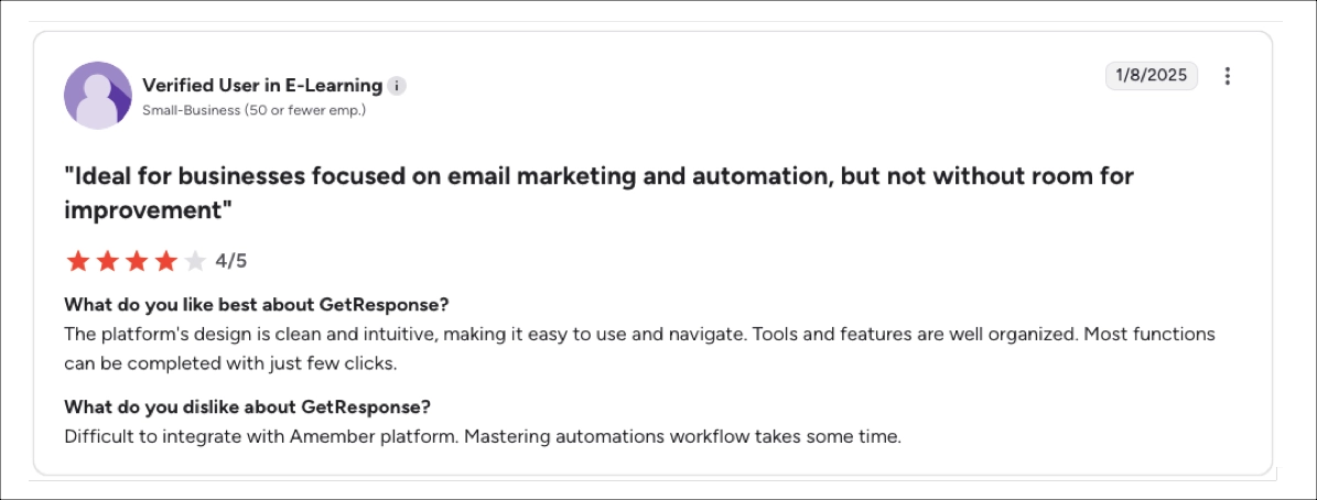 Revue de l'utilisateur - GetResponse