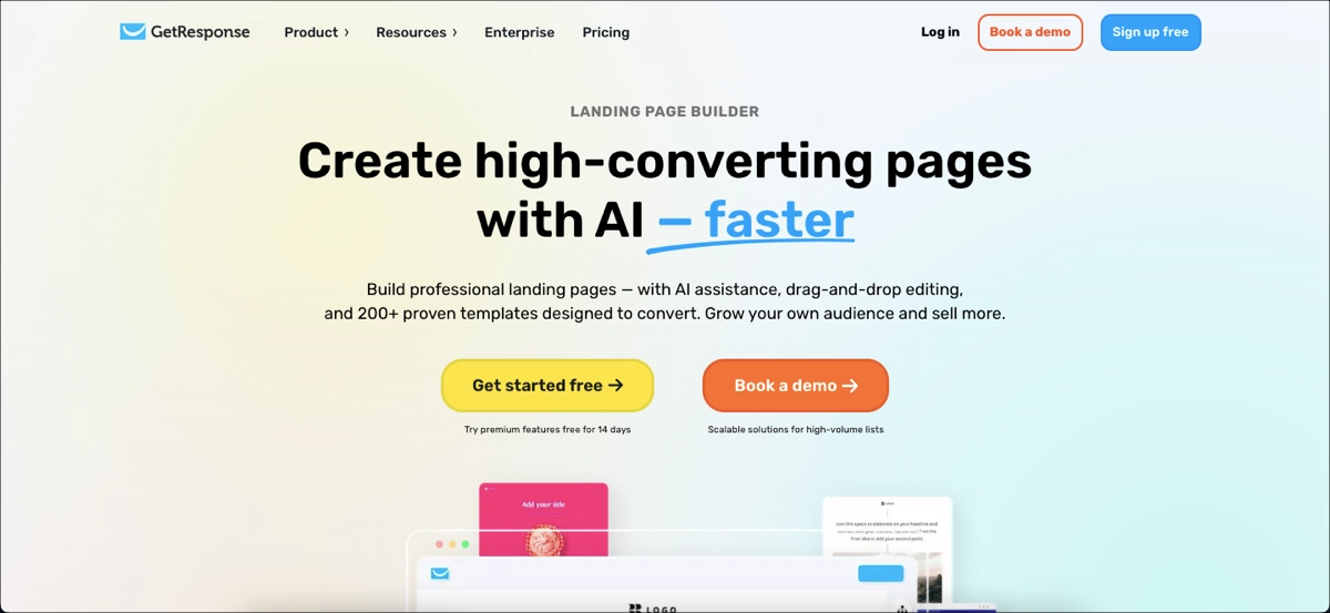 P&aacute;gina inicial do getresponse