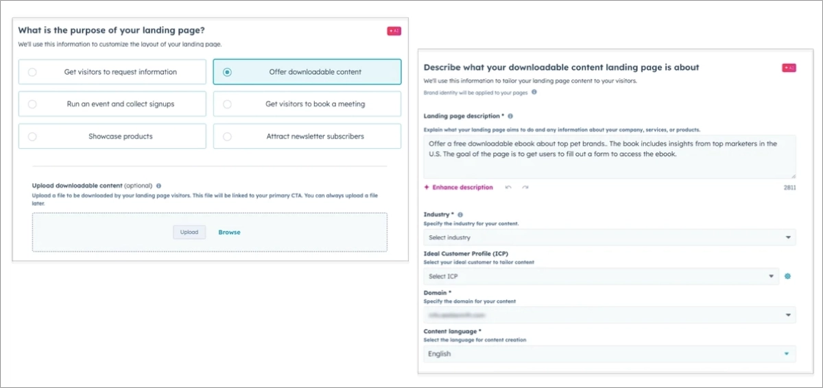 Génération landing page pilotée par l'IA - HubSpot