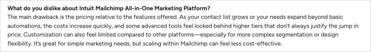 mailchimp - ulempe