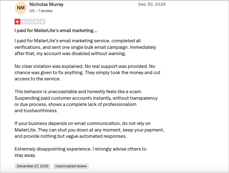 mailerlite - ulemper