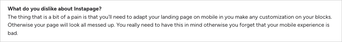 negative review about Instapage – G2