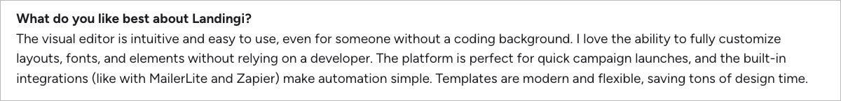 landingi - positive review from G2