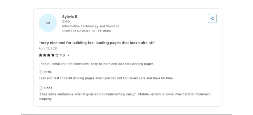 Landingi – review from Capterra