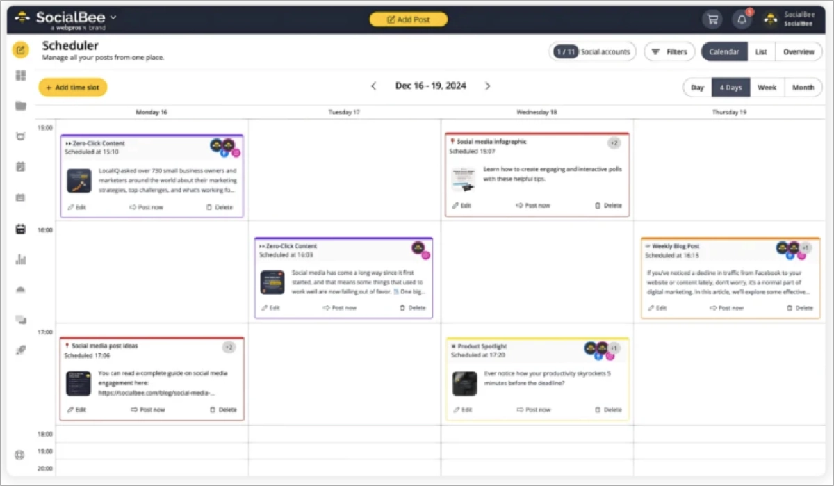 SocialBee Scheduler para planificar la publicación de vídeos