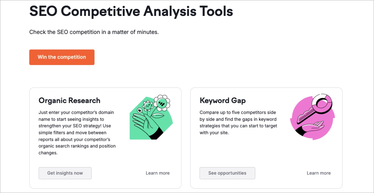 Conjunto de herramientas de análisis de la competencia SEO - Semrush