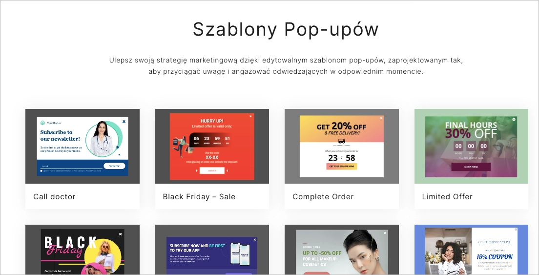 Galeria szablonów popupów