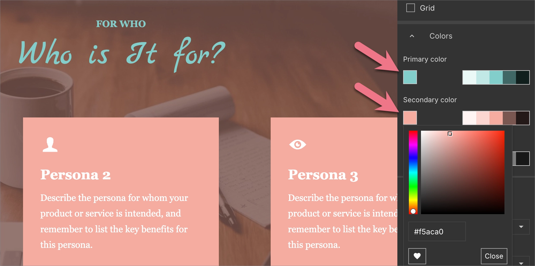 Changing global color for a landing page