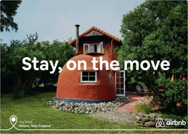 Exemple d'annonce display d'Airbnb présentant un séjour en Nouvelle-Zélande avec le titre