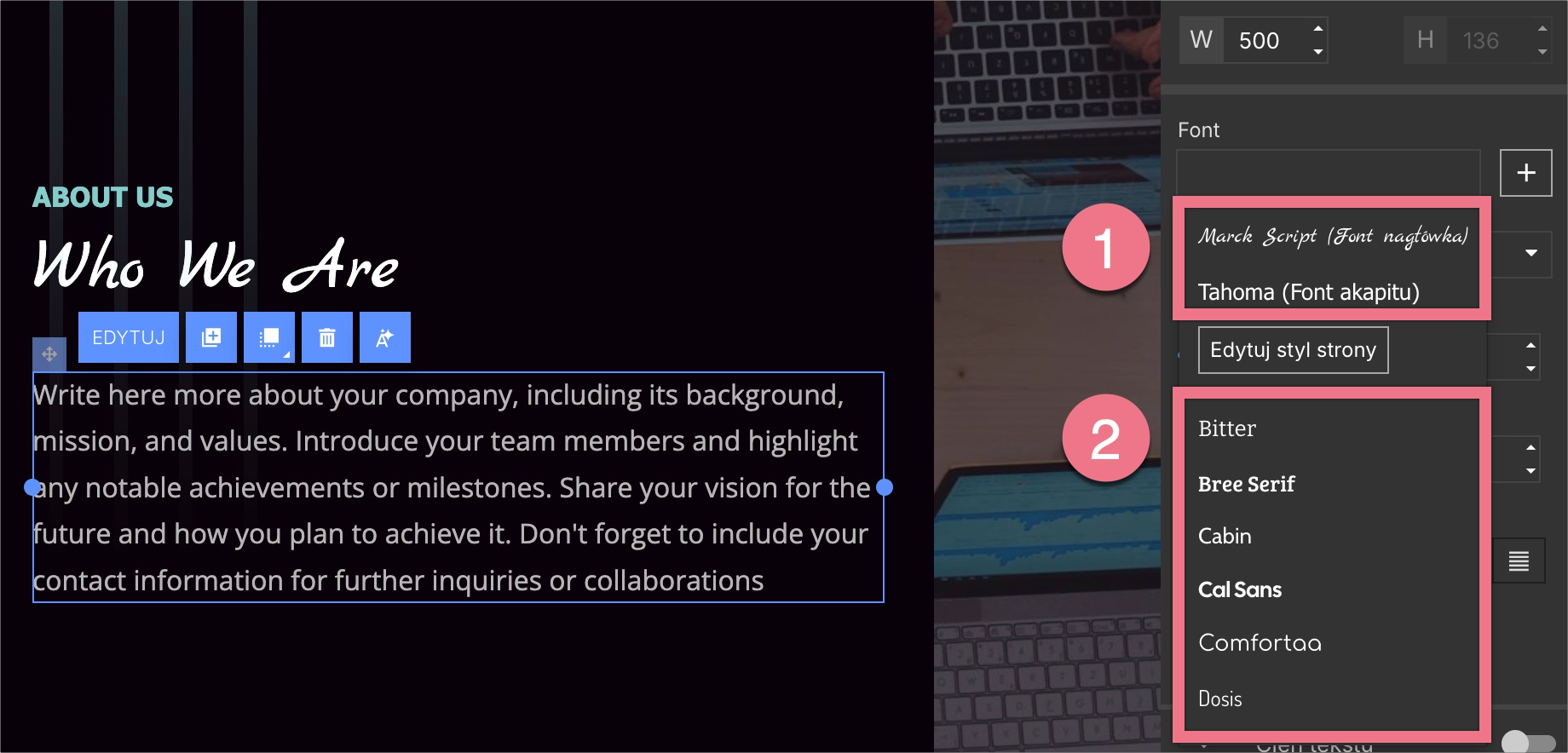Przypisz czcionkę globalną lub niestandardową
