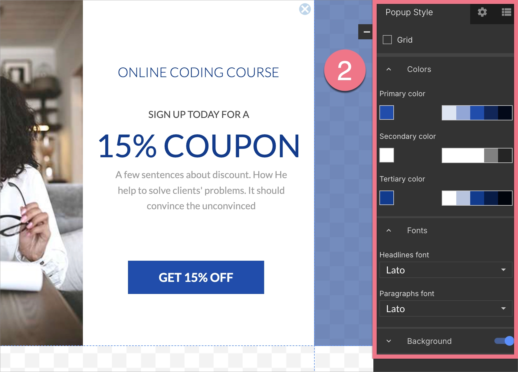 Popup Style in Landingi