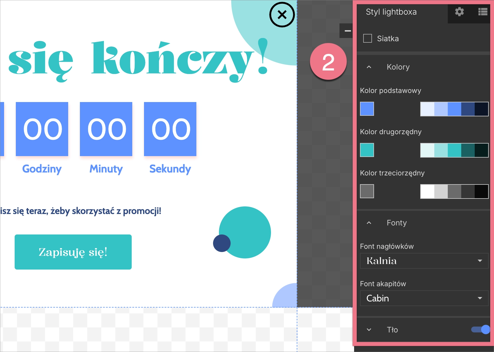 Styl lightboxa w Landingi