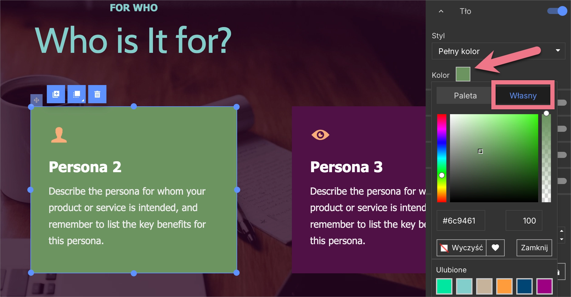 Wybór niestandardowego koloru za pomocą próbnika kolorów