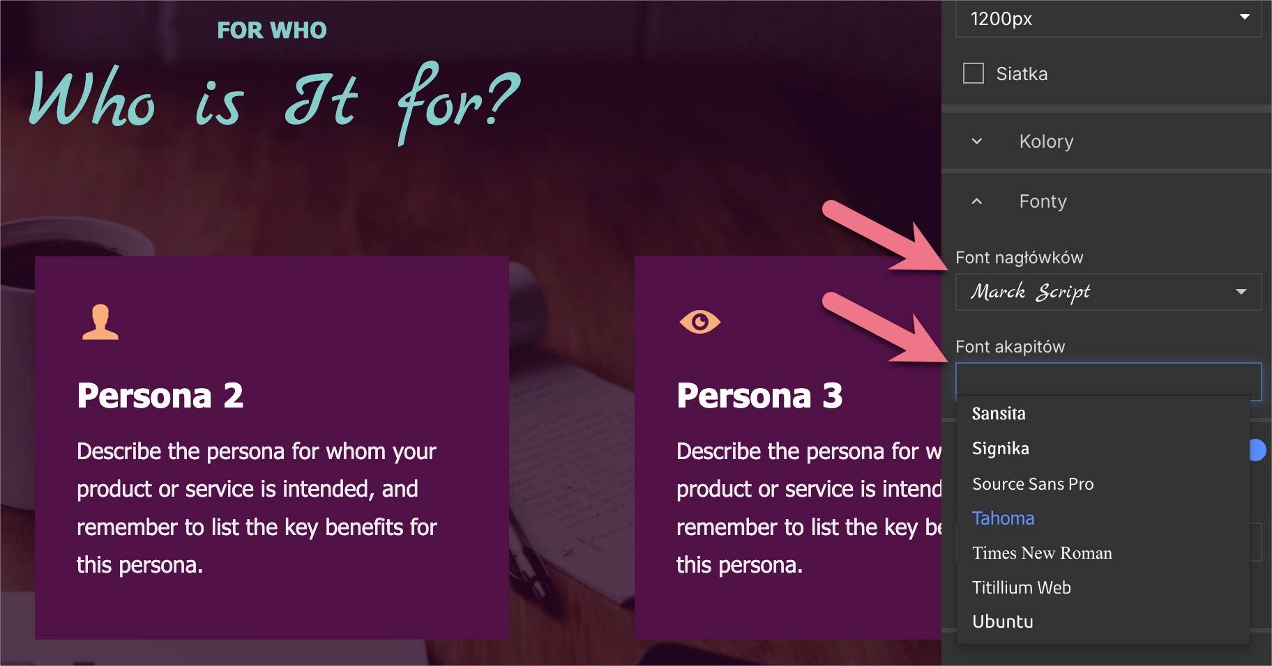 Zmiana globalnych fontów dla landing page'a