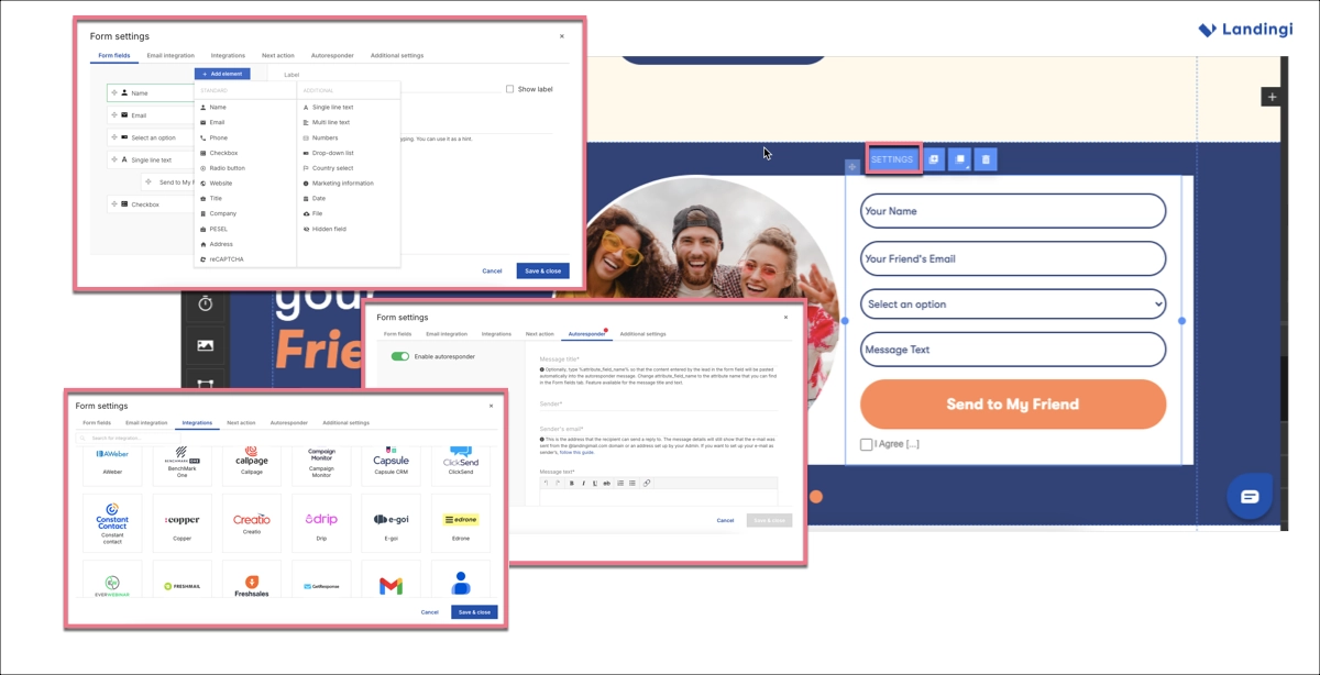 Paramètres du formulaire d'atterrissage
