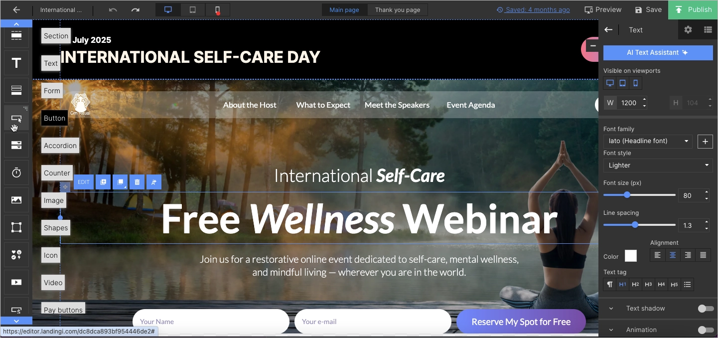 L'éditeur drag and drop de Landingi