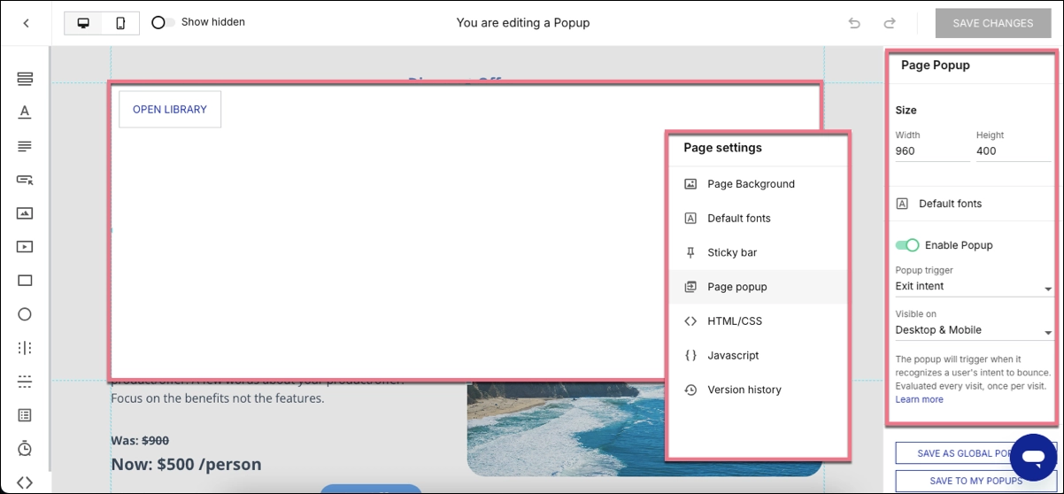 Création de pop-up - Instapage