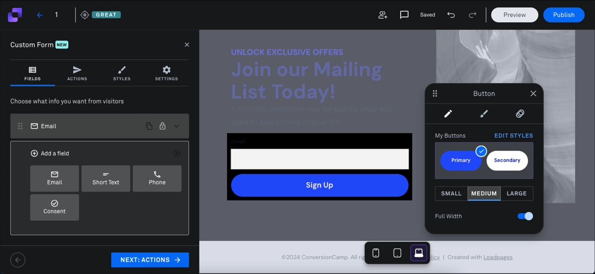 Widget Leadpages Custom Forms