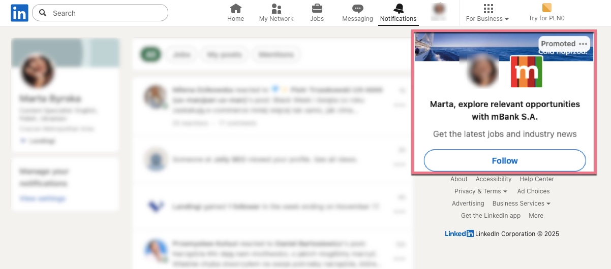 exemple d'annonce dynamique sur linkedin