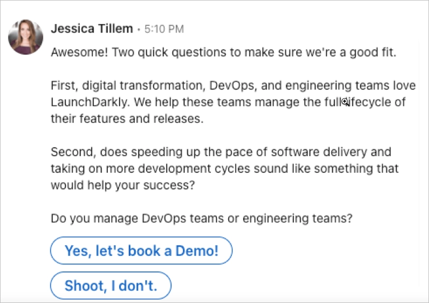 exemple d'annonce de conversation sur linkedin