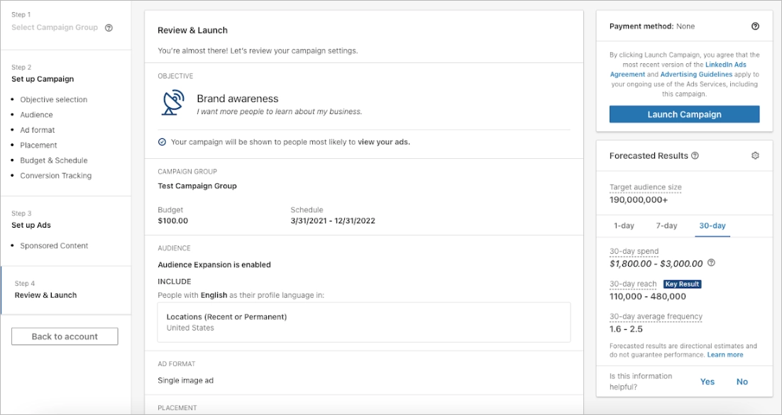tableau de bord du gestionnaire de campagne linkedin