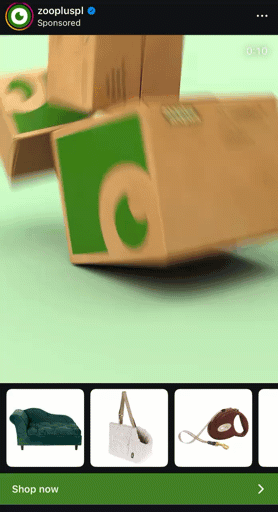 video and shopping ad featuring multiple products