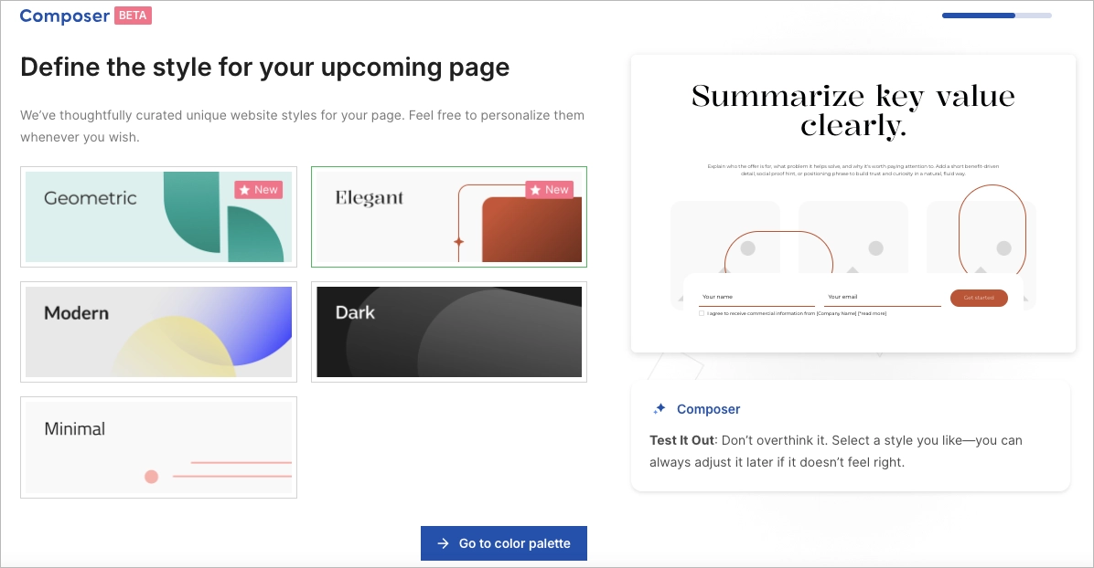 Composer - AI-powered form of building landing pages in Landingi