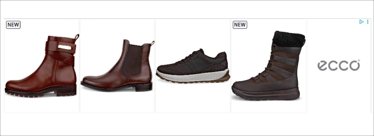 Exemplos de anúncios do Google Display - Anúncio do catálogo da Ecco com imagens de alta qualidade