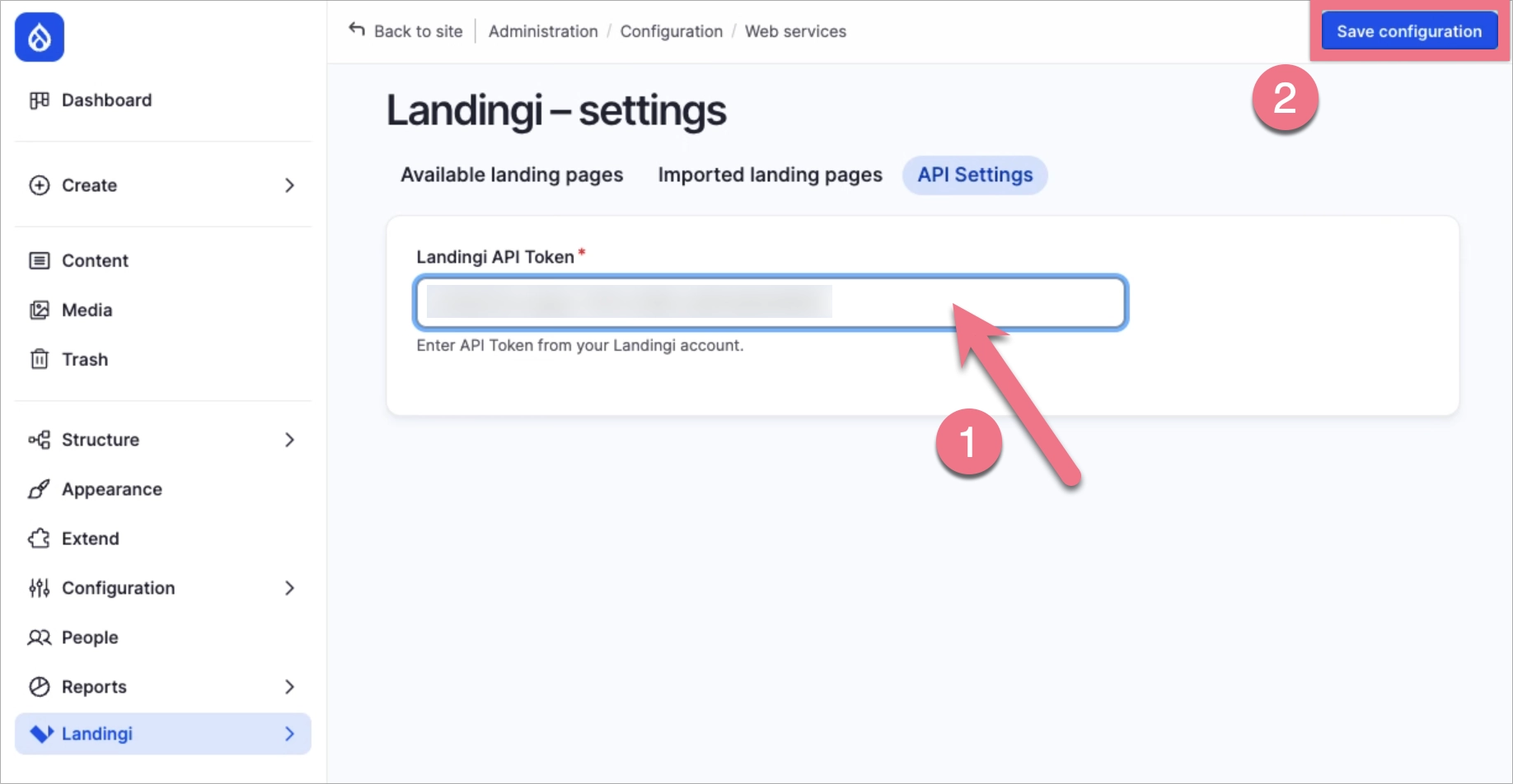 Paste API from Landingi in Drupal