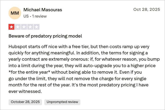 revisão negativa da hubspot 